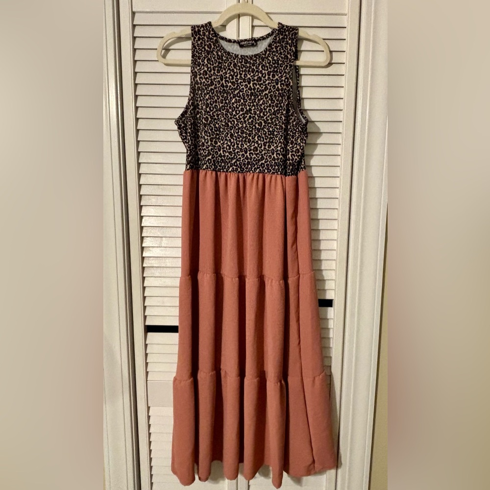 Leopard Print and Coral Maxi Dress